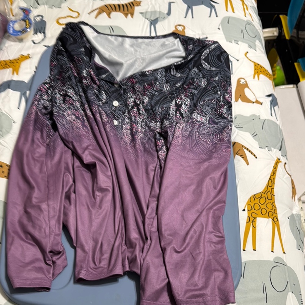 Purple and Black Patterned Long Sleeve Shirt